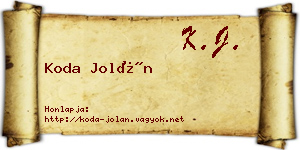Koda Jolán névjegykártya